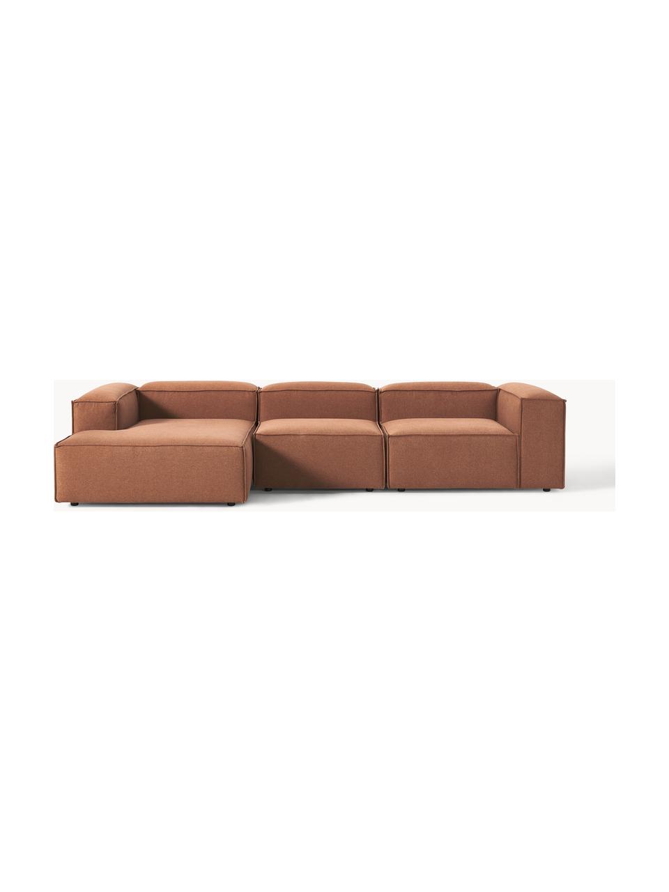 Modulares Ecksofa Lennon, Bezug: 100 % Polyester Der strap, Gestell: Massives Kiefernholz, Spe, Webstoff Nougat, B 327 x T 180 cm, Eckteil links