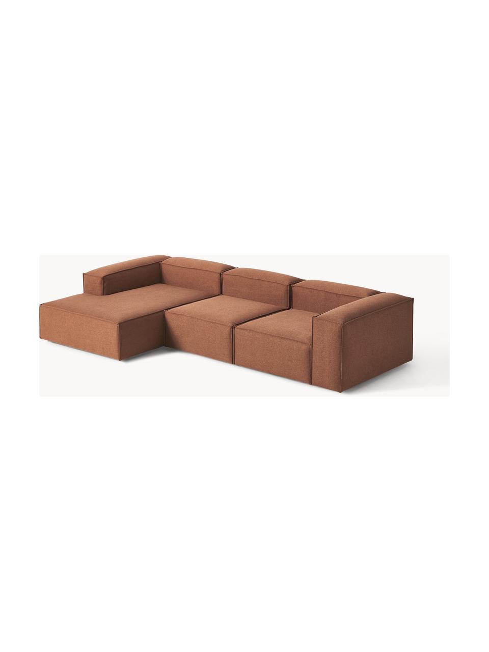 Modulares Ecksofa Lennon, Bezug: 100 % Polyester Der strap, Gestell: Massives Kiefernholz, Spe, Füße: Kunststoff Dieses Produkt, Webstoff Nougat, B 327 x T 180 cm, Eckteil links