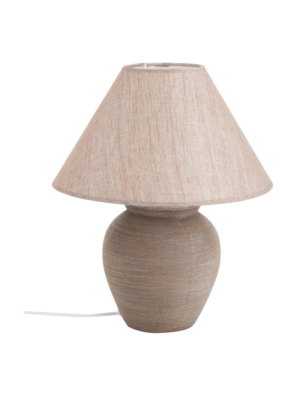 Keramik-Tischlampe Ramzi in Braun, Lampenschirm: Baumwolle, Lampenfuß: Keramik, Braun, Beige, Ø 34 x H 42 cm