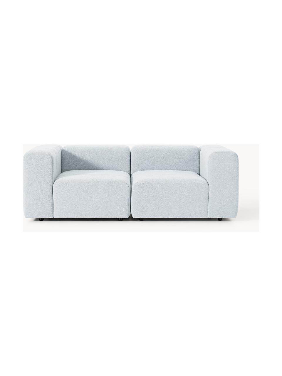 Modulares Bouclé-Sofa Lena (3-Sitzer), Bezug: Bouclé (93 % Polyester, 6, Gestell: Buchenholz, Spanplatte, H, Bouclé Hellblau, B 211 x T 106 cm