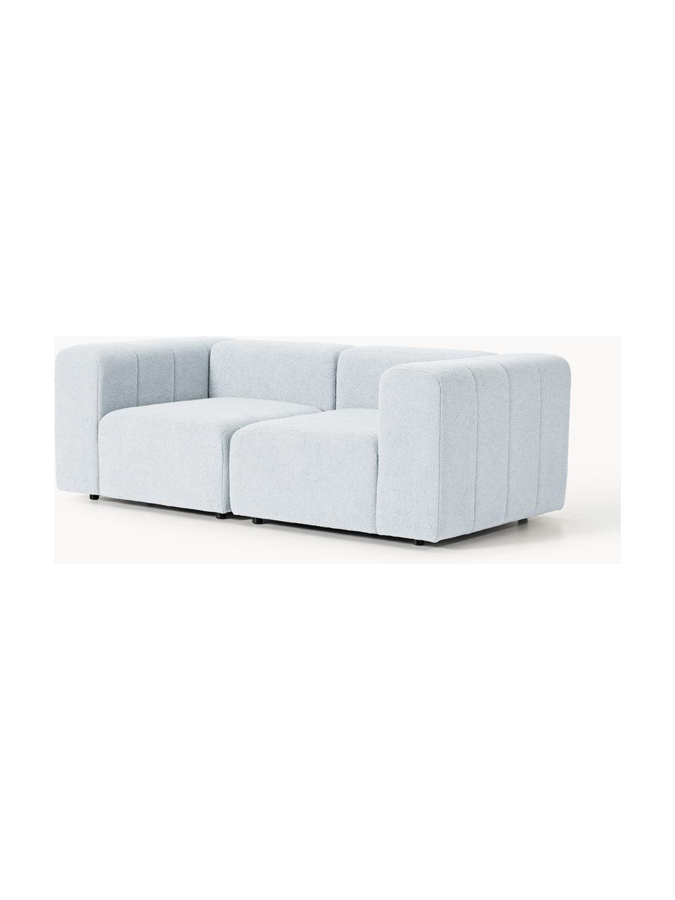 Modulares Bouclé-Sofa Lena (3-Sitzer), Bezug: Bouclé (93 % Polyester, 6, Gestell: Buchenholz, Spanplatte, H, Bouclé Hellblau, B 211 x T 106 cm