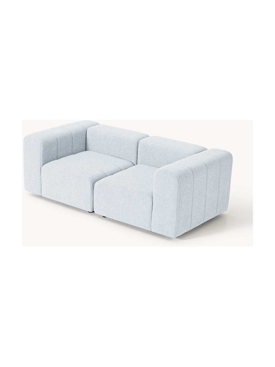 Modulares Bouclé-Sofa Lena (3-Sitzer), Bezug: Bouclé (93 % Polyester, 6, Gestell: Buchenholz, Spanplatte, H, Bouclé Hellblau, B 211 x T 106 cm