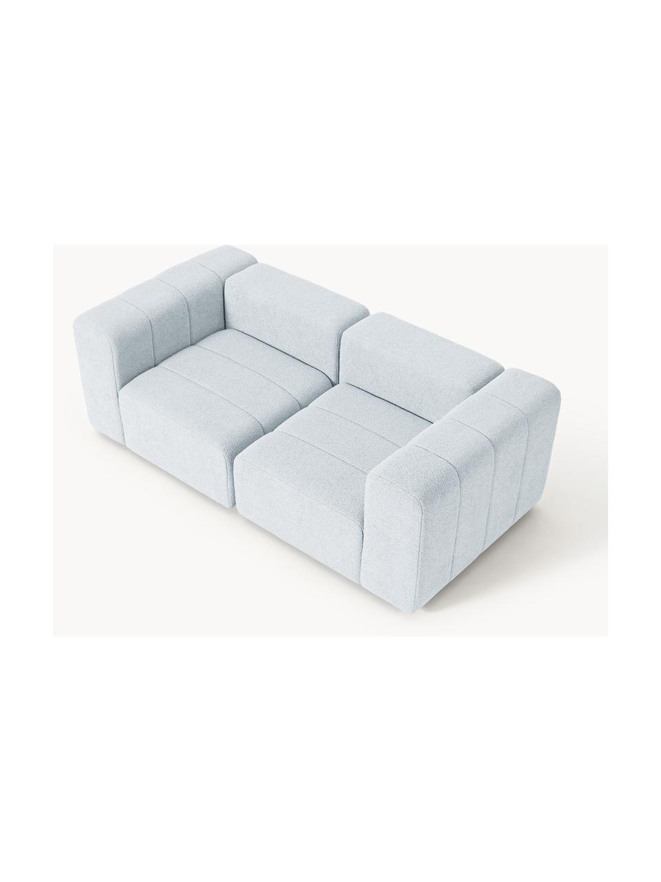 Modulares Bouclé-Sofa Lena (3-Sitzer), Bezug: Bouclé (93 % Polyester, 6, Gestell: Buchenholz, Spanplatte, H, Füße: Kunststoff, Bouclé Hellblau, B 211 x T 106 cm