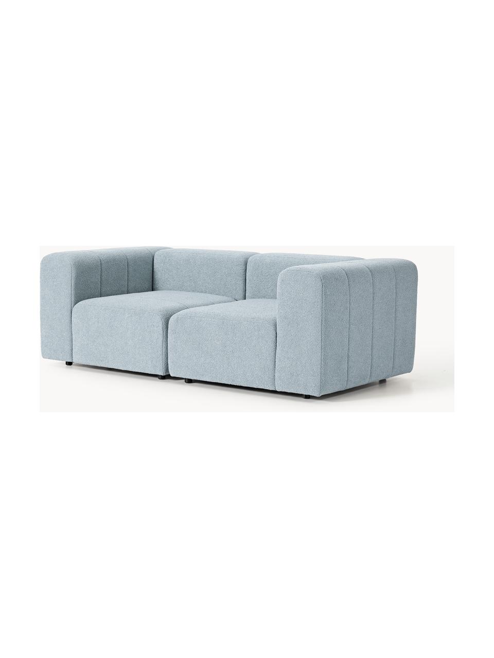 Modulares Bouclé-Sofa Lena (3-Sitzer), Bezug: Bouclé (93 % Polyester, 6, Gestell: Buchenholz, Spanplatte, H, Füße: Kunststoff, Bouclé Hellblau, B 211 x T 106 cm