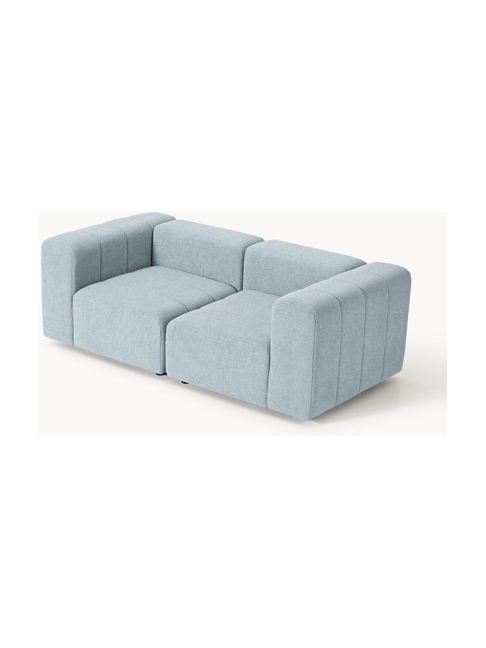 Modulares Bouclé-Sofa Lena (3-Sitzer), Bezug: Bouclé (93 % Polyester, 6, Gestell: Buchenholz, Spanplatte, H, Füße: Kunststoff, Bouclé Hellblau, B 211 x T 106 cm