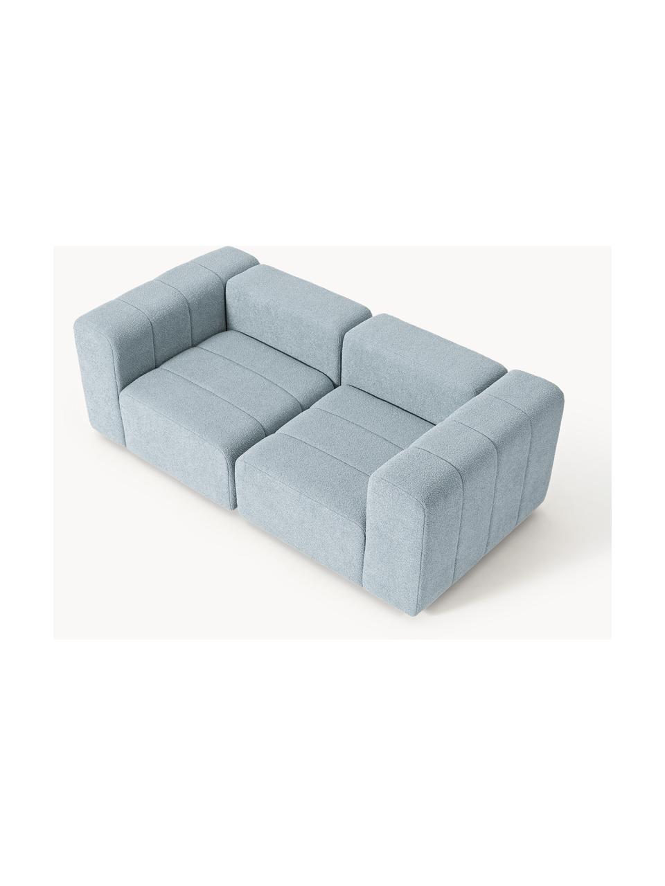 Modulares Bouclé-Sofa Lena (3-Sitzer), Bezug: Bouclé (93 % Polyester, 6, Gestell: Buchenholz, Spanplatte, H, Füße: Kunststoff, Bouclé Hellblau, B 211 x T 106 cm