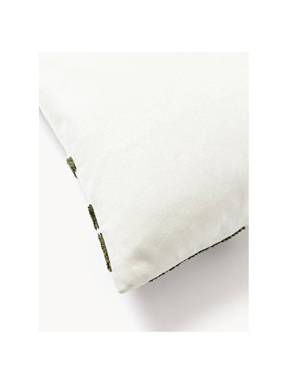 Housse de coussin 45x45 brodée Fran, 100 % coton, Vert olive, blanc cassé, larg. 45 x long. 45 cm