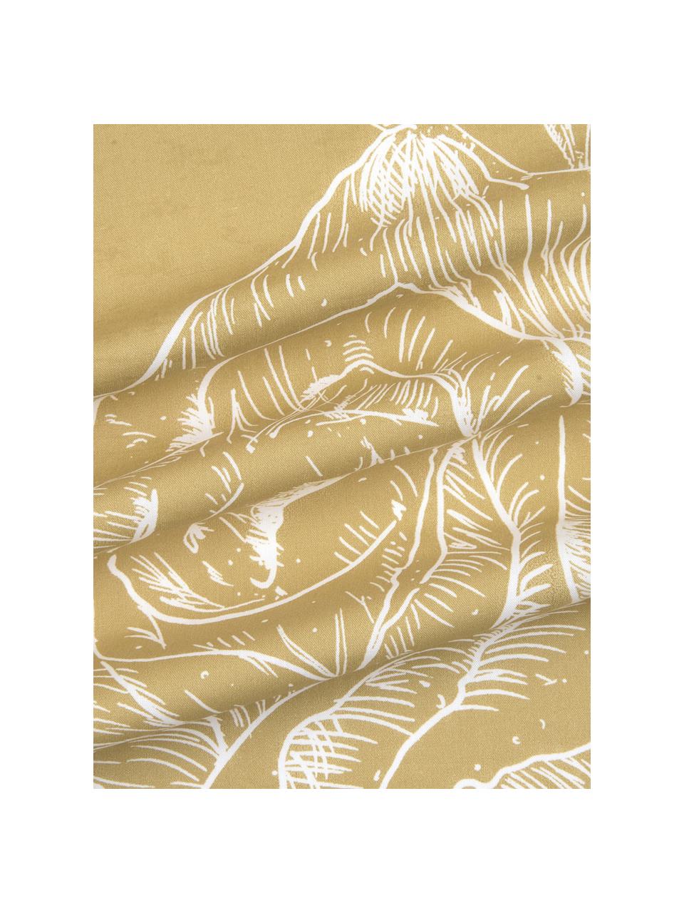 Baumwollperkal-Bettwäsche Keno mit Blumenprint, Webart: Perkal Fadendichte 180 TC, Senfgelb, Weiß, 200 x 200 cm + 2 Kissen 80 x 80 cm