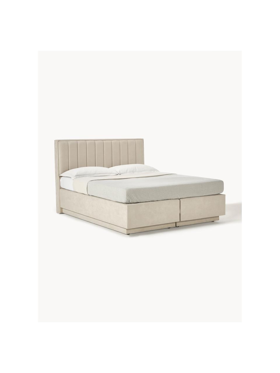 Boxspringbed Livia met opbergruimte, Matras: 5-zones pocketvering, Geweven stof lichtbeige, B 140 x L 200 cm, hardheidsgraad H2