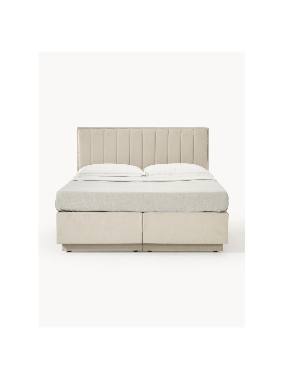 Boxspringbed Livia met opbergruimte, Matras: 5-zones pocketvering, Geweven stof lichtbeige, B 140 x L 200 cm, hardheidsgraad H2