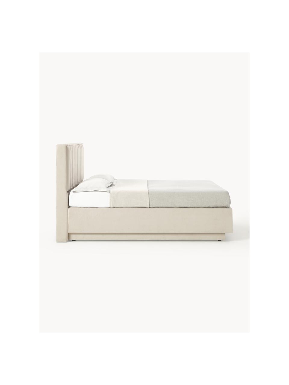 Boxspringbed Livia met opbergruimte, Matras: 5-zones pocketvering, Geweven stof lichtbeige, B 140 x L 200 cm, hardheidsgraad H2