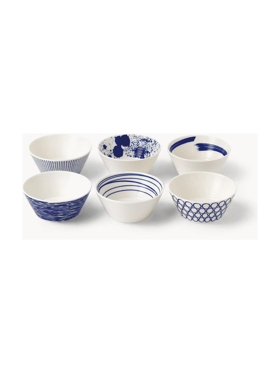 Snackschälchen Pacific Blue aus Porzellan, 6er-Set, Porzellan, Weiß, Dunkelblau, Ø 11 x H 5 cm