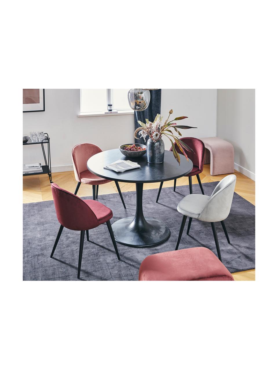 Fluweel gestoffeerde stoelen Amy, 2 stuks, Bekleding: fluweel (100% polyester), Poten: gepoedercoat metaal, Bordeauxrood, B 47  x D 55 cm