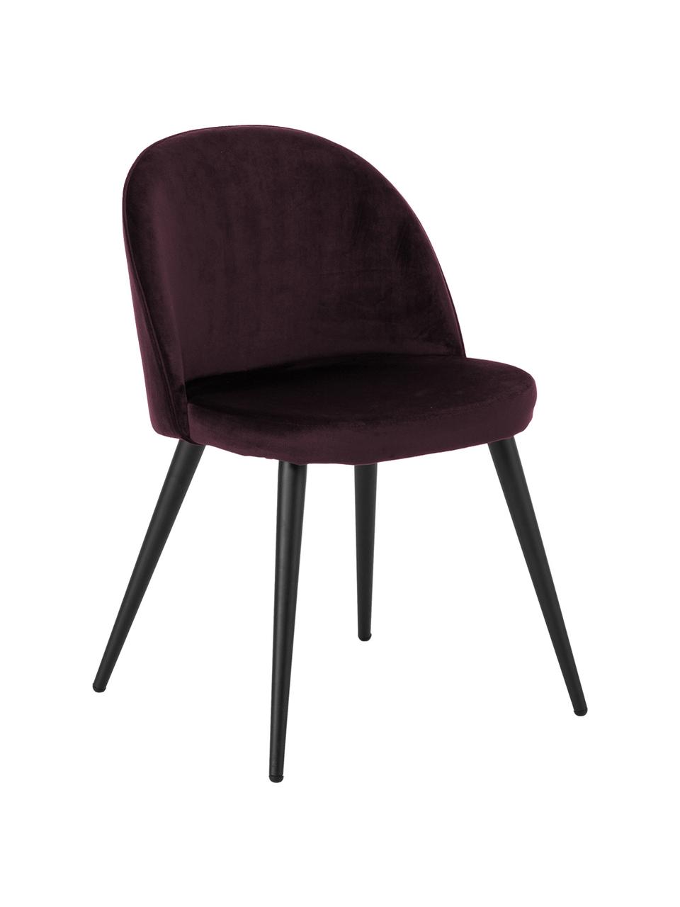 Fluweel gestoffeerde stoelen Amy, 2 stuks, Bekleding: fluweel (100% polyester), Poten: gepoedercoat metaal, Bordeauxrood, B 47  x D 55 cm