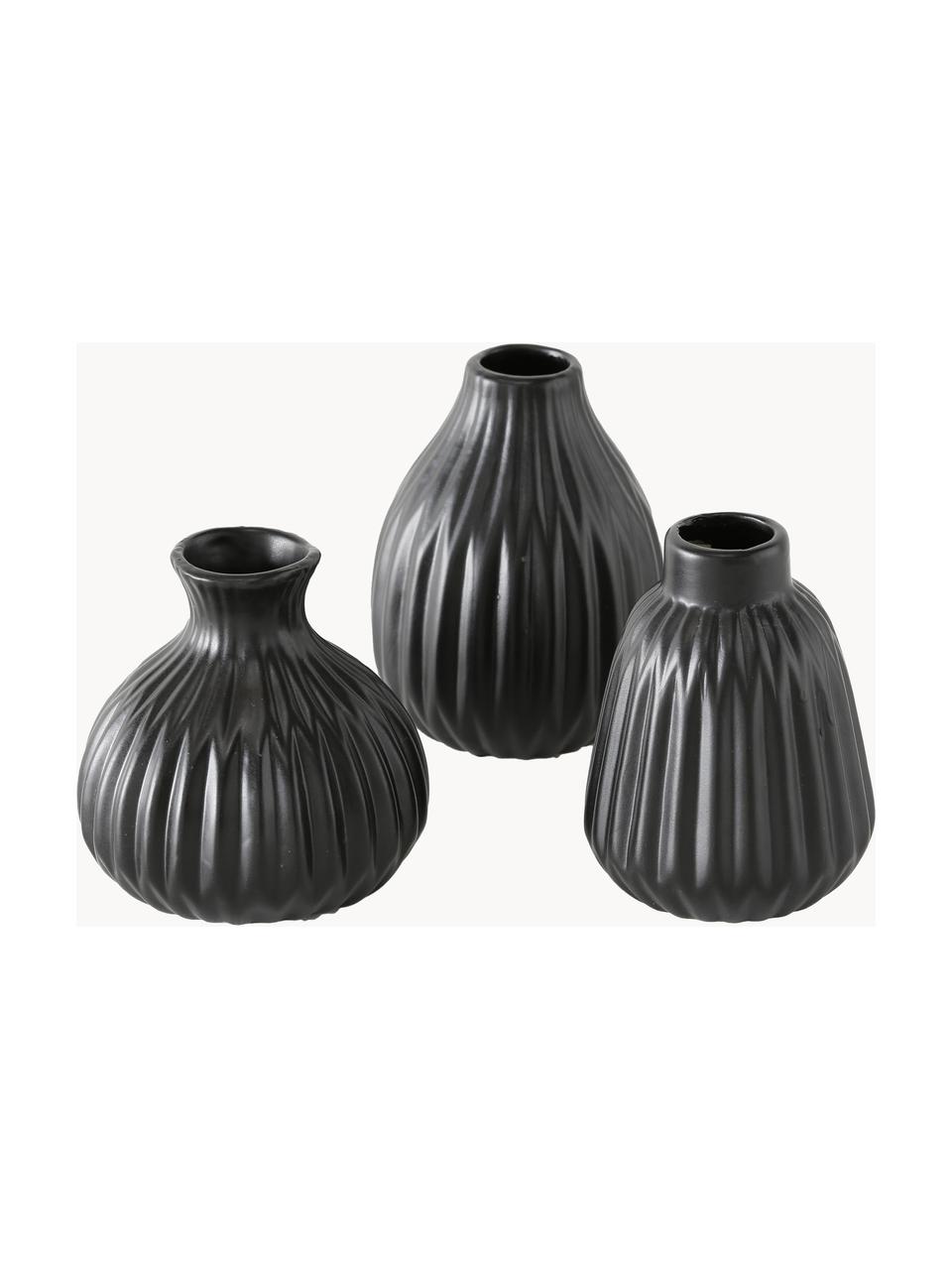 Kleine Vasen Esko aus Porzellan, 3er-Set, Porzellan, Schwarz, Set mit verschiedenen Größen