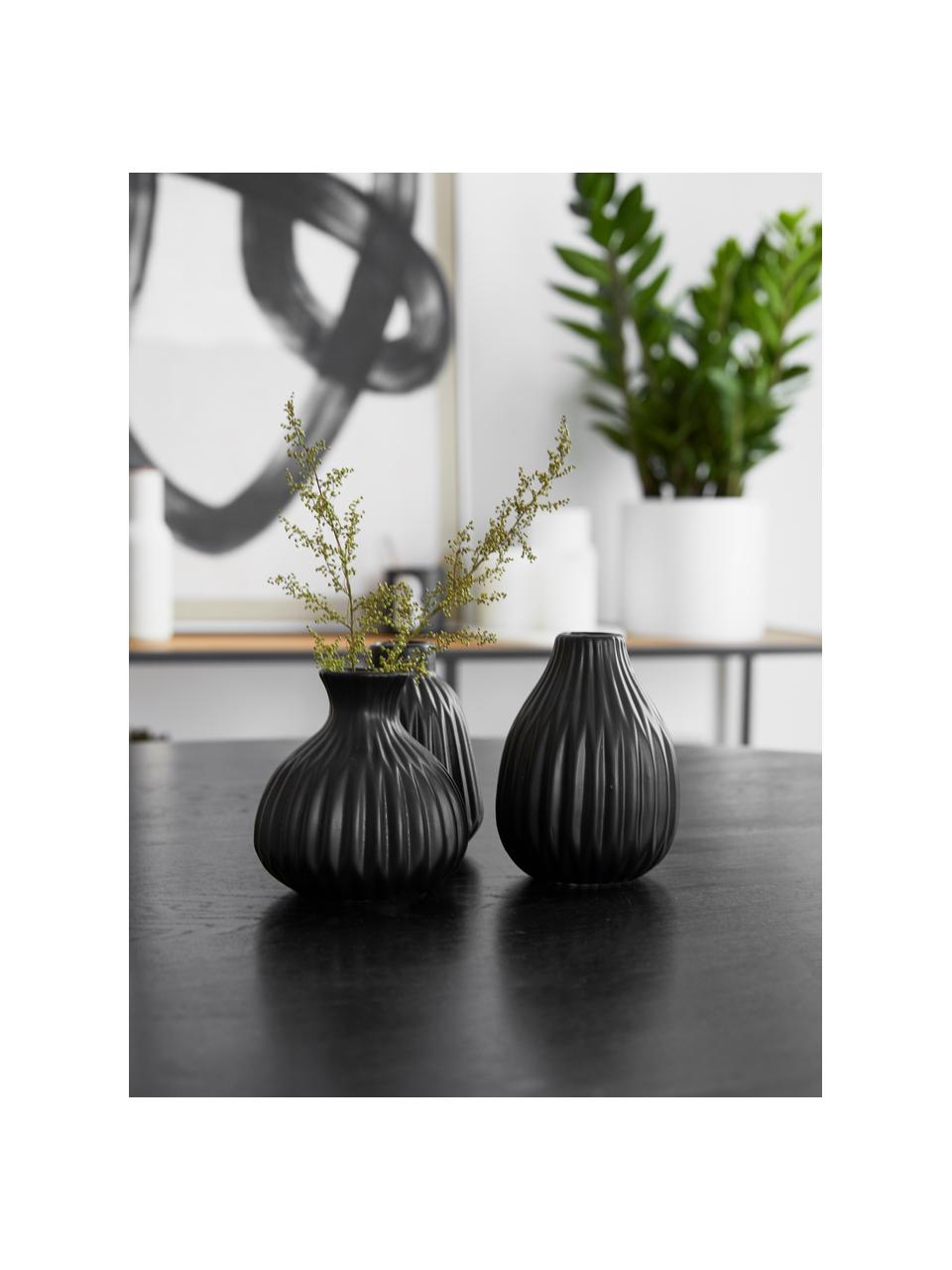 Kleine Vasen Esko aus Porzellan, 3er-Set, Porzellan, Schwarz, Set mit verschiedenen Grössen