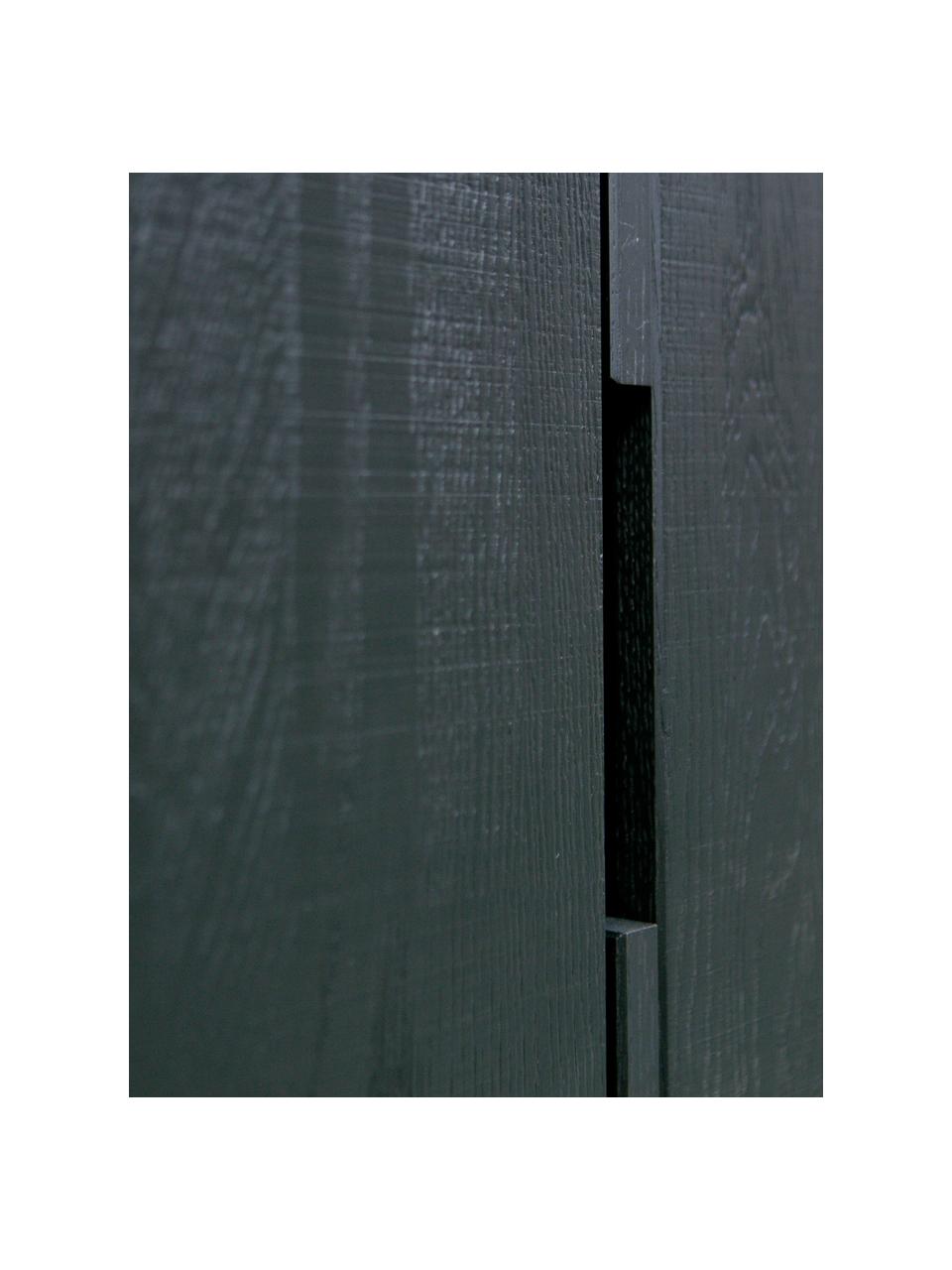 Highboard Silas aus Holz, Korpus: Eichenholz, gebürstet und, Füße: Metall, lackiert, Schwarz, B 85 x H 149 cm