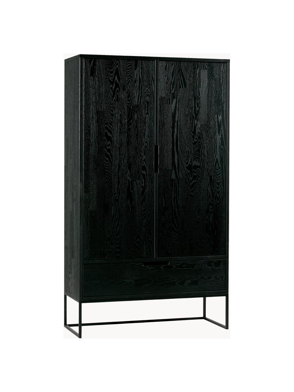 Highboard Silas aus Holz, Korpus: Eichenholz, gebürstet und, Füße: Metall, lackiert, Schwarz, B 85 x H 149 cm