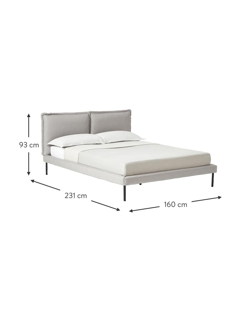 Gestoffeerd bed Amelia, Bekleding: 100 % polyester Met 40.00, Frame: multiplex, FSC-gecertific, Poten: hout, FSC-gecertificeerd,, Geweven stof lichtgrijs, B 140 x L 200 cm