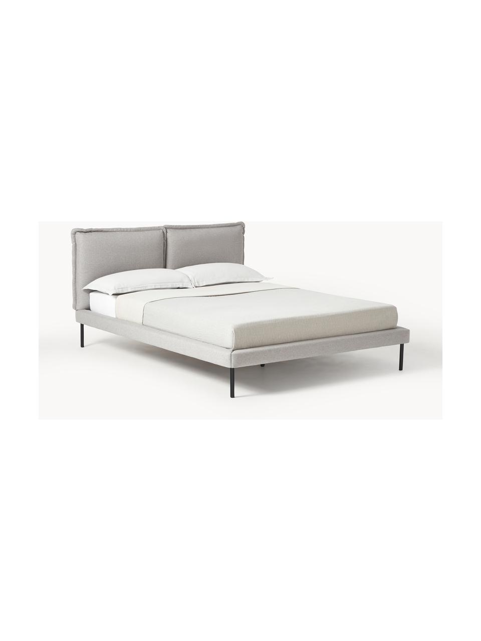 Cama tapizada Amelia, Tapizado: 100% poliéster Alta resis, Estructura: madera contrachapada, Patas: madera, plástico Este pro, Tejido gris claro, An 140 x L 200 cm