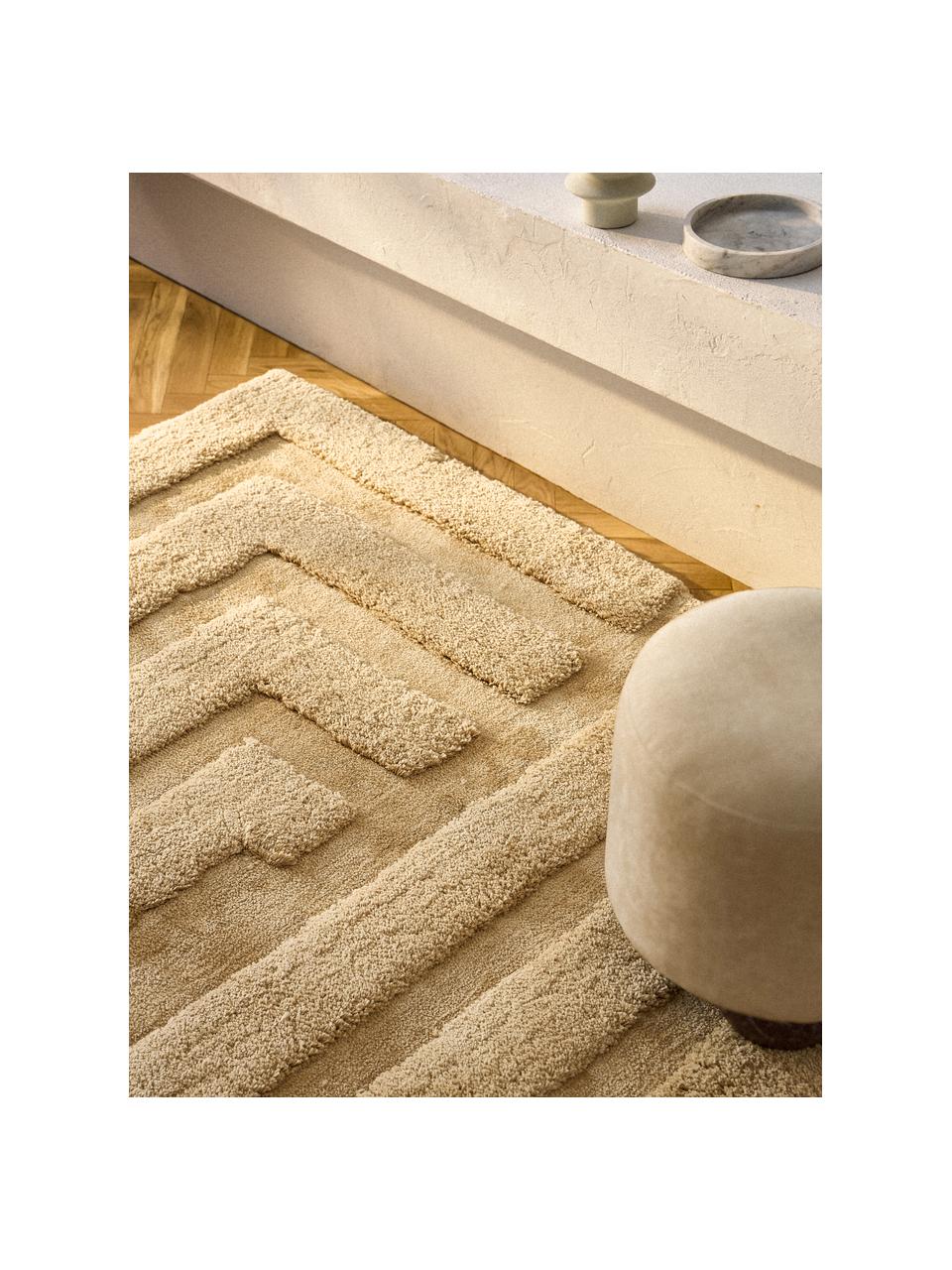 Flauschiger Hochflor-Teppich Genève mit erhabener Hoch-Tief-Struktur, Flor: Mikrofaser (100 % Polyest, Ocker, B 80 x L 150 cm (Grösse XS)