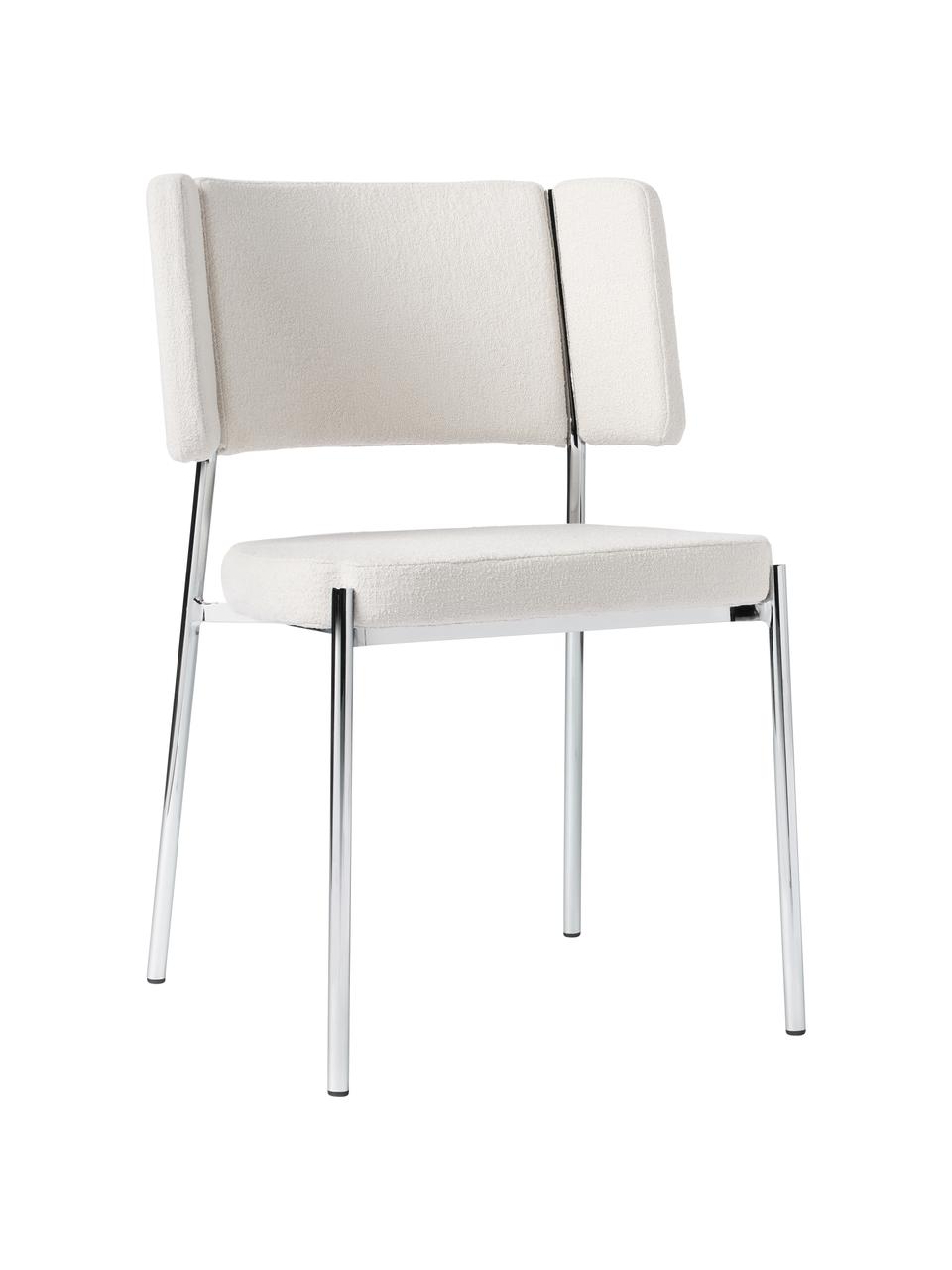 Bouclé gestoffeerde stoelen Samantha, 2 stuks, Bekleding: bouclé (100 % polyester) , Poten: metaal, gecoat, Bouclé Off White, zilverkleurig, B 55 x H 55 cm