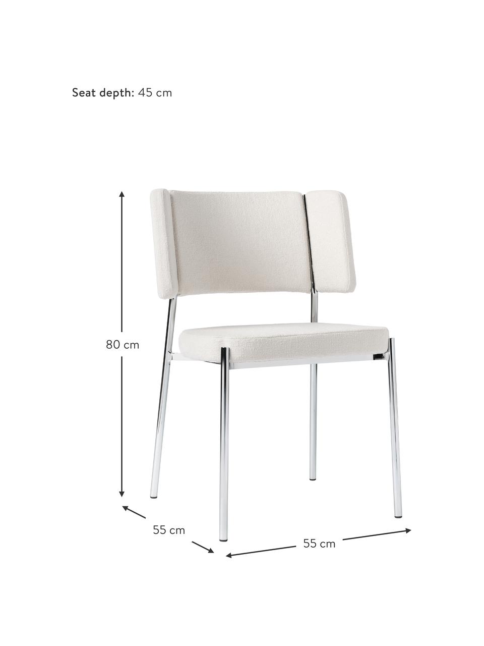 Chaises en tissu bouclé rembourrées Samantha, 2 pièces, Blanc cassé, argent, larg. 55 x prof. 55 cm