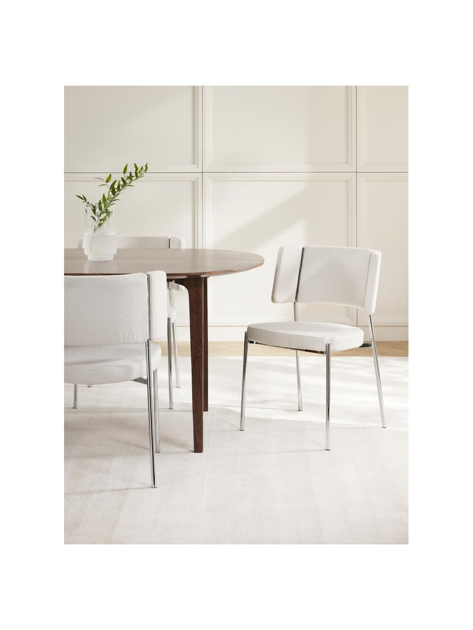 Chaises en tissu bouclé rembourrées Samantha, 2 pièces, Blanc cassé, argent, larg. 55 x prof. 55 cm