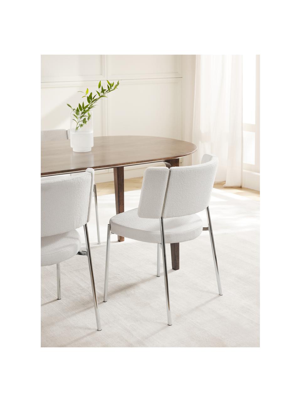Buklé čalúnené stoličky Samantha, 2 ks, Buklé lomená biela, strieborná, Š 55 x H 55 cm