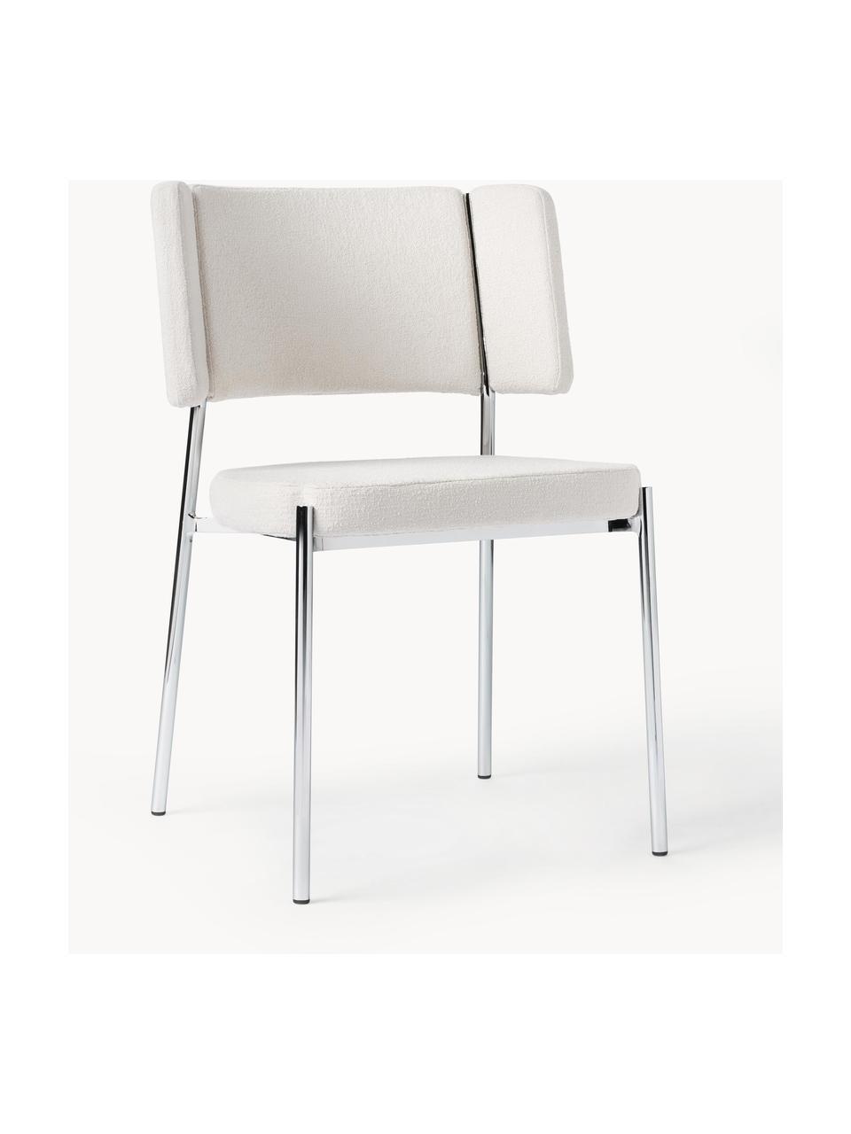 Set de sillas tapaizadas en tejido bouclé Samantha, 2 uds., Tapizado: tejido bouclé (100% polié, Patas: metal recubierto, Bouclé Off White, plateado, An 55 x F 55 cm