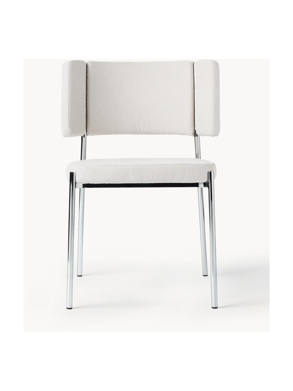 Bouclé gestoffeerde stoelen Samantha, 2 stuks, Bekleding: bouclé (100 % polyester) , Poten: metaal, gecoat, Bouclé Off White, zilverkleurig, B 55 x H 55 cm