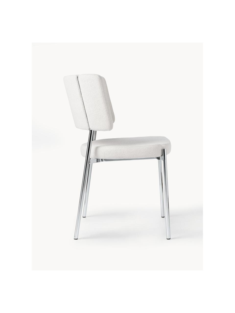 Bouclé gestoffeerde stoelen Samantha, 2 stuks, Bekleding: bouclé (100 % polyester) , Poten: metaal, gecoat, Bouclé Off White, zilverkleurig, B 55 x H 55 cm