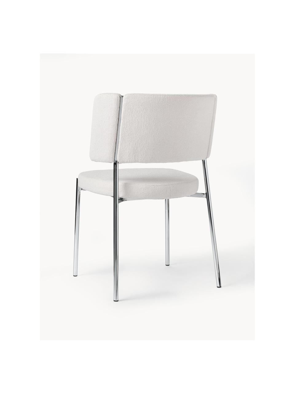 Krzesło tapicerowane Bouclé Samantha, 2 szt., Tapicerka: Bouclé (100% poliester) D, Nogi: metal malowany proszkowo, Złamana biel Bouclé, srebrny, S 55 x G 55 cm