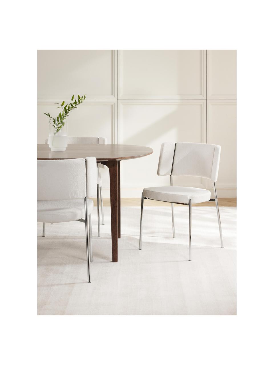 Chaises en tissu bouclé rembourré Samantha, 2 pièces, Blanc cassé, argent, larg. 55 x prof. 55 cm