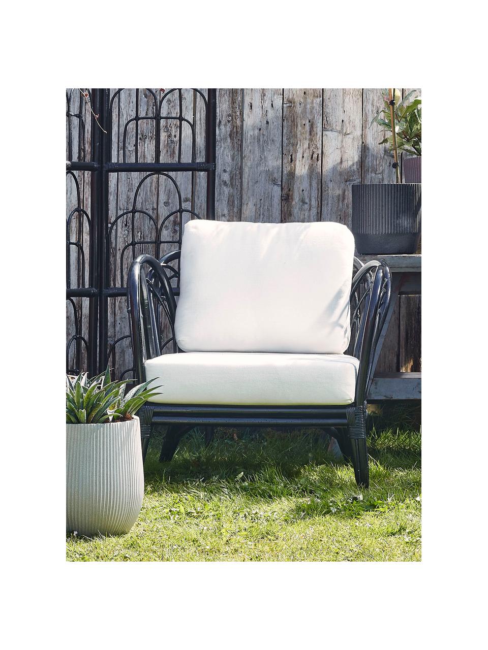 Rattan-Stuhl Sherbrooke in Schwarz mit Kissen, Schwarz, Weiß, B 83 x T 72 cm