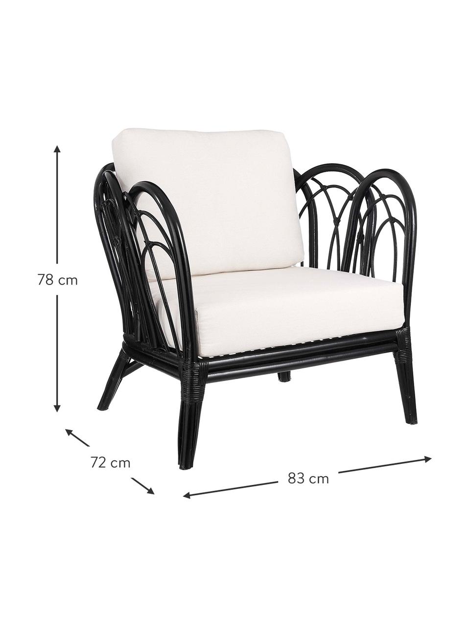Krzesło rattanowe z poduszką Sherbrooke, Czarny, biały, S 83 x G 72 cm