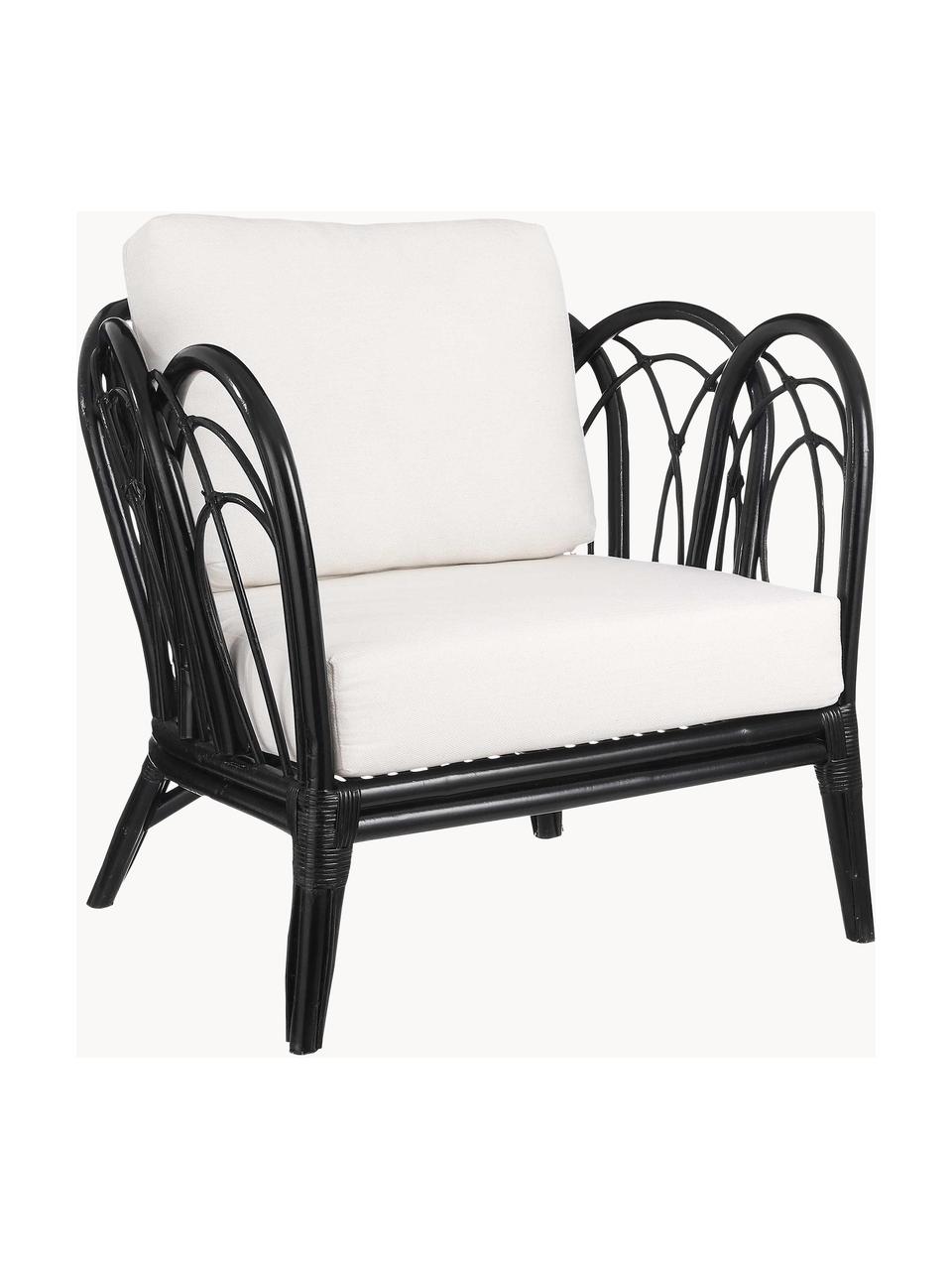 Sillón de ratán con cojines Sherbrooke, Negro, blanco, An 83 x F 72 cm