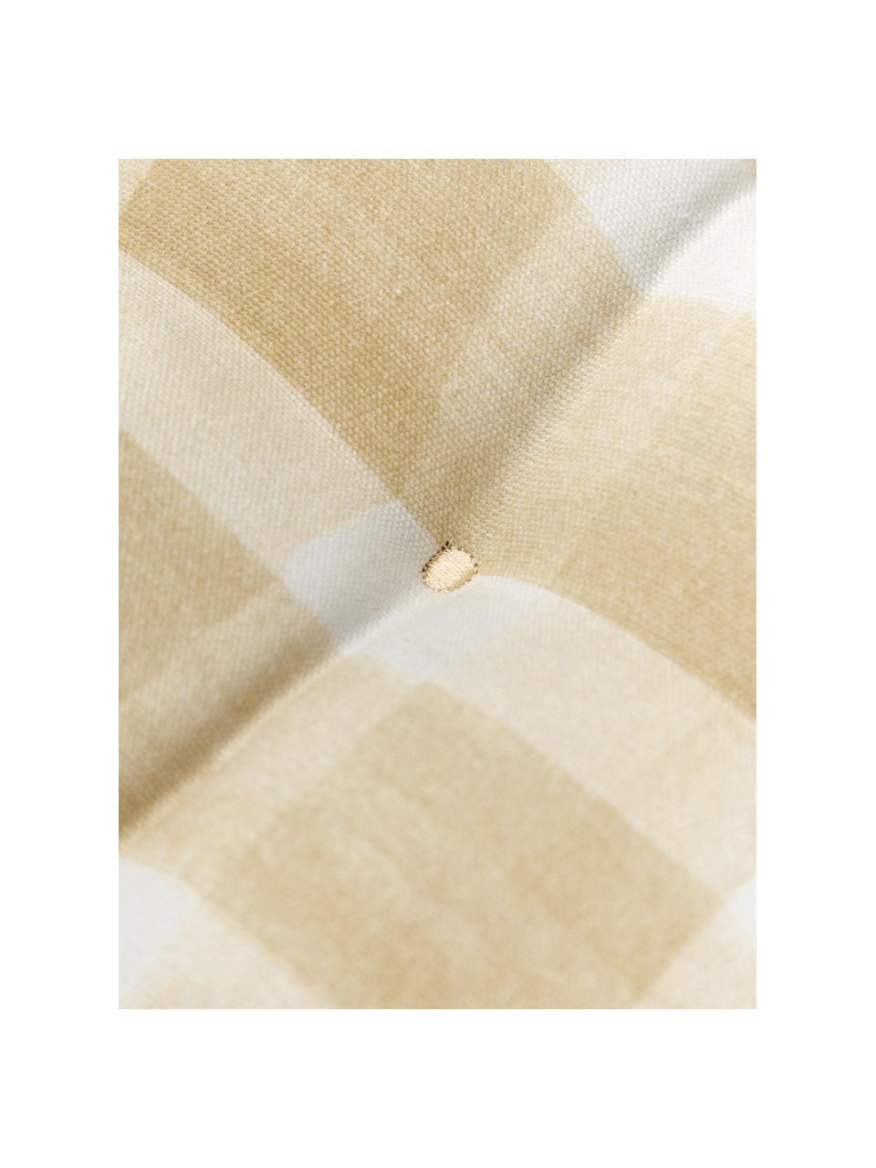 Kariertes Baumwoll-Sitzkissen Milène, Bezug: 100% Baumwolle, Beige, Hellgelb, Weiß, B 40 x L 40 cm