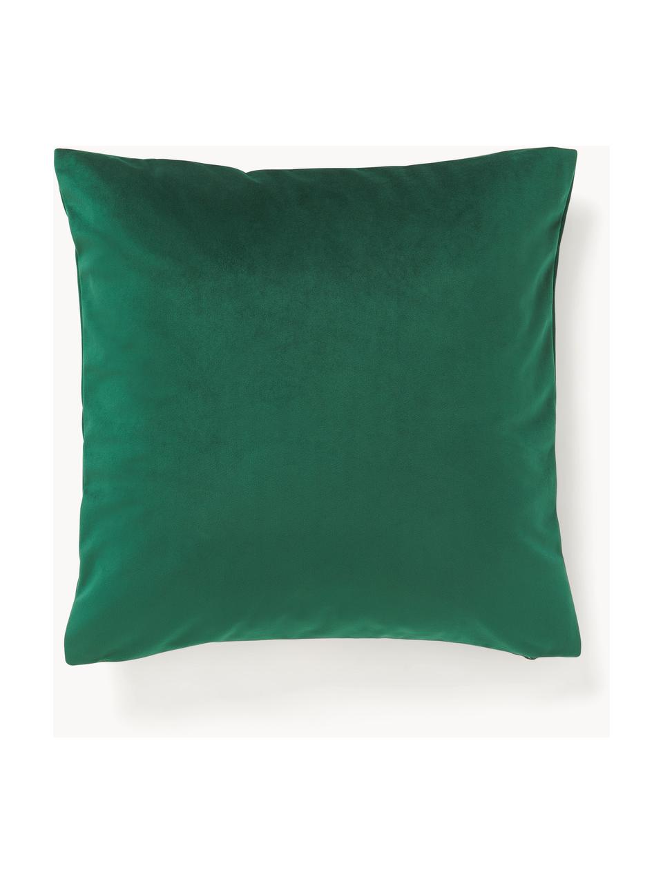 Housse de coussin 45x45 en velours brodé Legong, 100 % velours de polyester, Vert foncé, doré, B 45 x L 45 cm