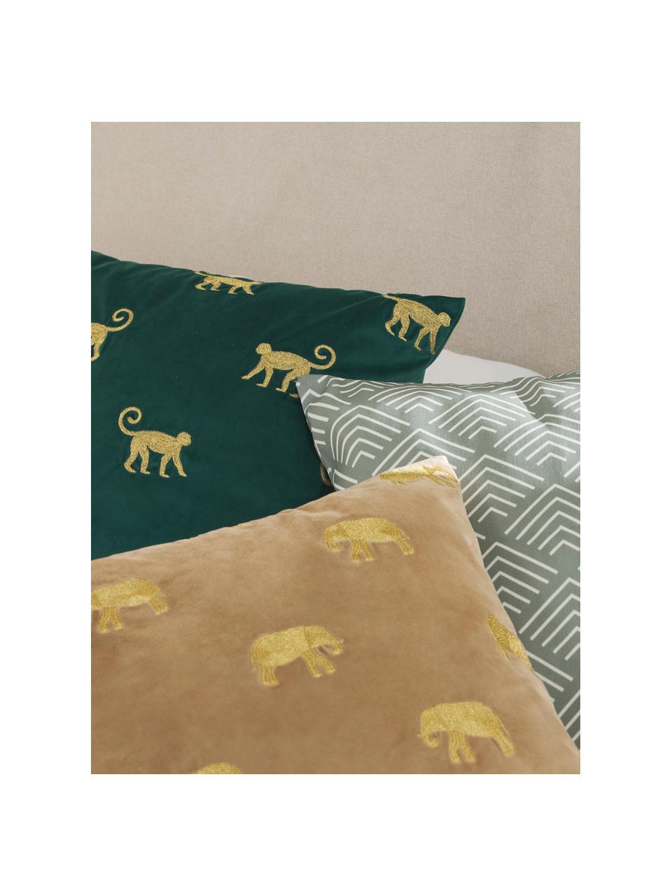 Funda de cojín de terciopelo bordada Legong, 100% terciopelo de poliéster, Verde oscuro, dorado, An 45 x L 45 cm
