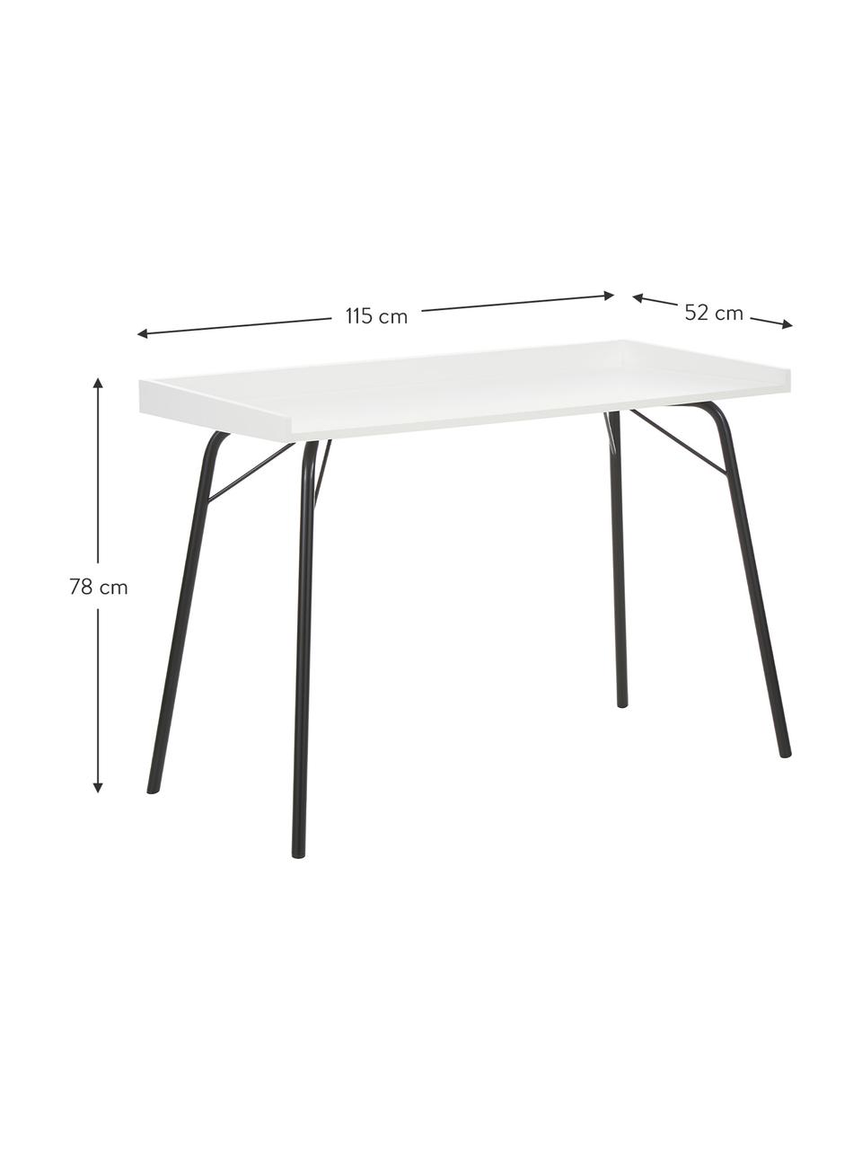 Bureau avec plateau blanc Rayburn, Blanc, larg. 115 x prof. 52 cm