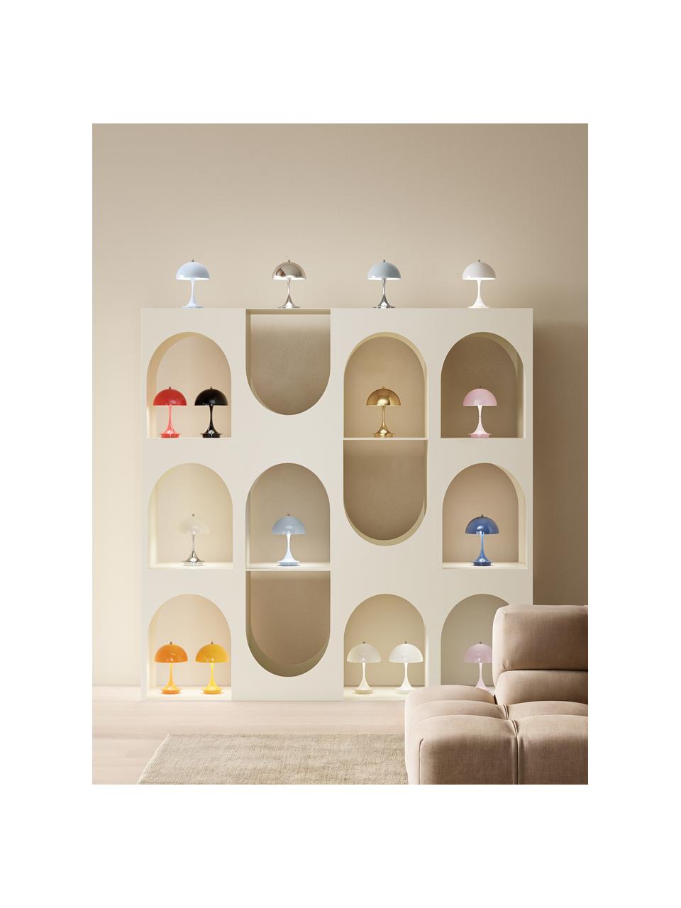 Mobile dimmbare LED-Tischlampe Panthella, H 24 cm, Kunststoff, Kunststoff Hellbeige, Silberfarben, Ø 16 x H 24 cm