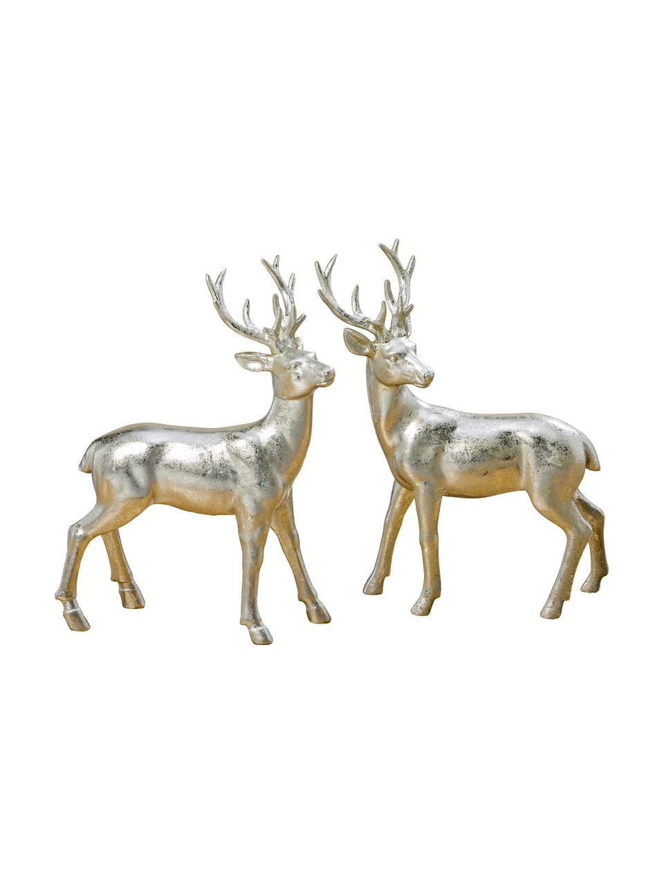 Decoratieve herten Tobin in zilver, 2 stuks, Kunststof, Goudkleurig, B 16 cm x H 22 cm