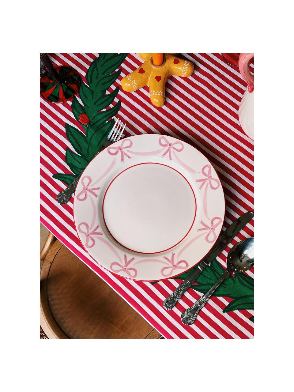 Piatto piano natalizio fatto a mano Bow, Ceramica, Bianco crema, rosa chiaro, rosso, Ø 29 cm