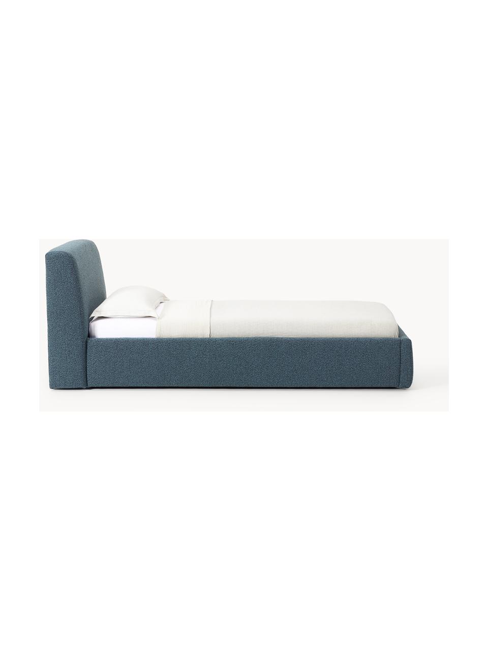 Letto singolo in bouclé con contenitore Cloud, Rivestimento: bouclé (80% poliestere, 2, Piedini: legno di betulla laccato , Bouclé grigio-blu, Larg. 90 x Lung. 200 cm