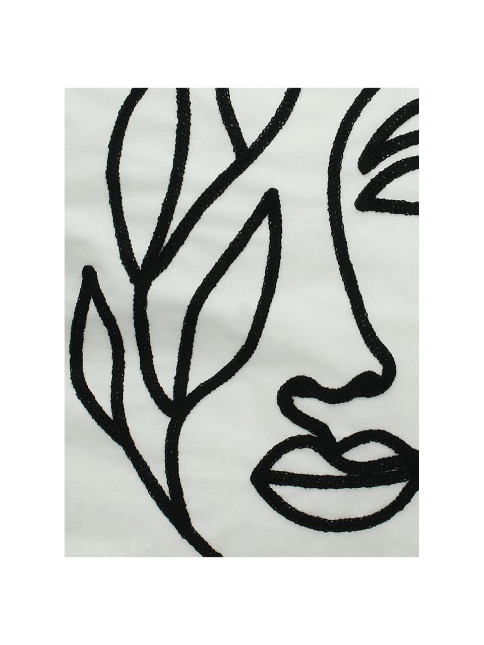 Fluwelen kussen Face met abstracte One Line tekening, met vulling, Polyester fluweel, Wit, zwart, 50 x 50 cm