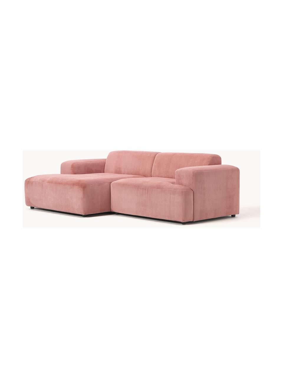 Sofá rinconera de pana Melva (3 plazas), Tapizado: pana (92% poliéster, 8% p, Estructura: madera de pino maciza, ce, Patas: plástico, Pana rosa palo, An 238 x F 143 cm, chaise longue izquierda