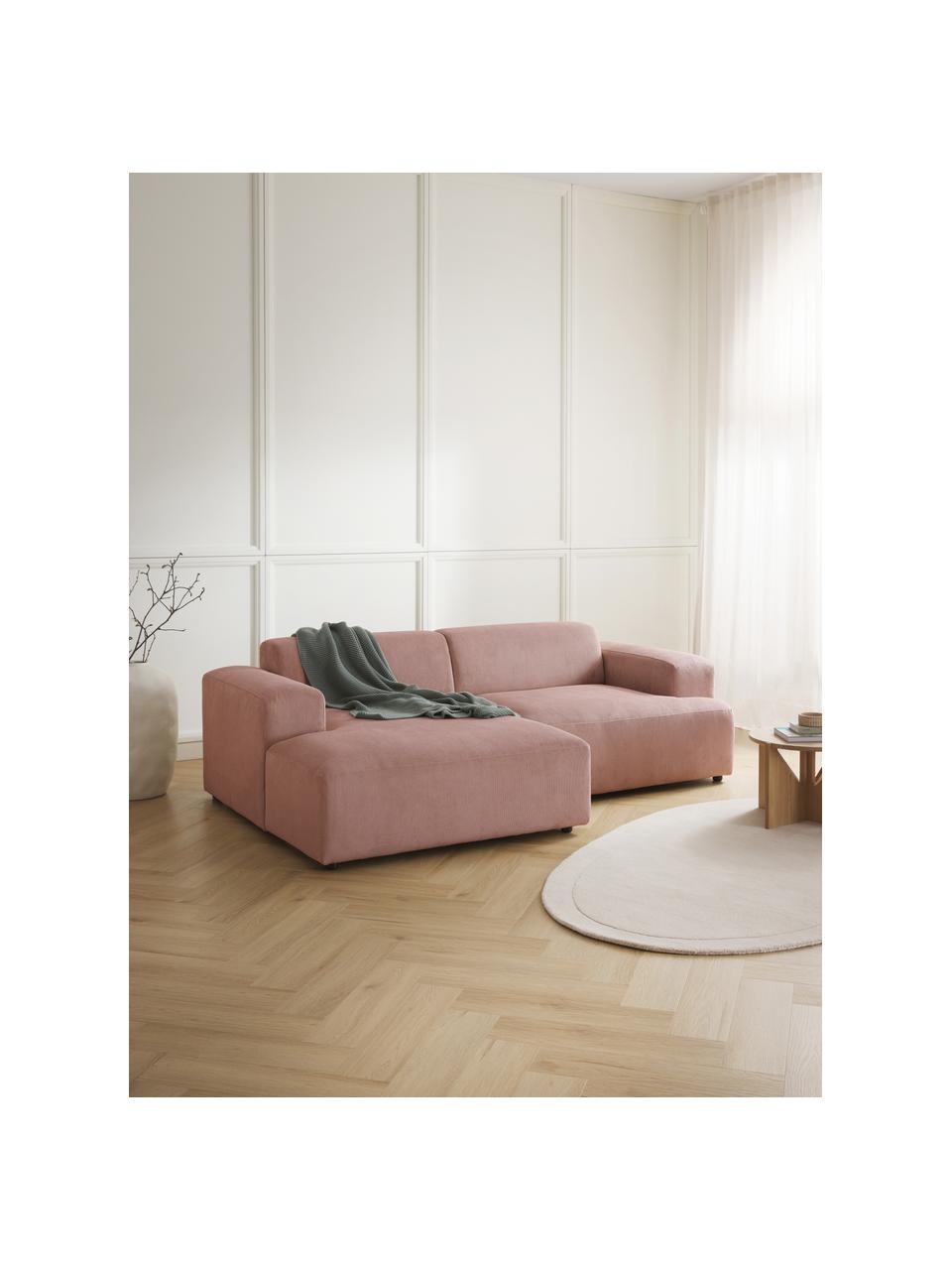 Cord-Ecksofa Melva (3-Sitzer), Bezug: Cord (92% Polyester, 8% P, Gestell: Massives Kiefernholz, Spa, Füße: Kunststoff Dieses Produkt, Cord Altrosa, B 238 x T 143 cm, Eckteil links