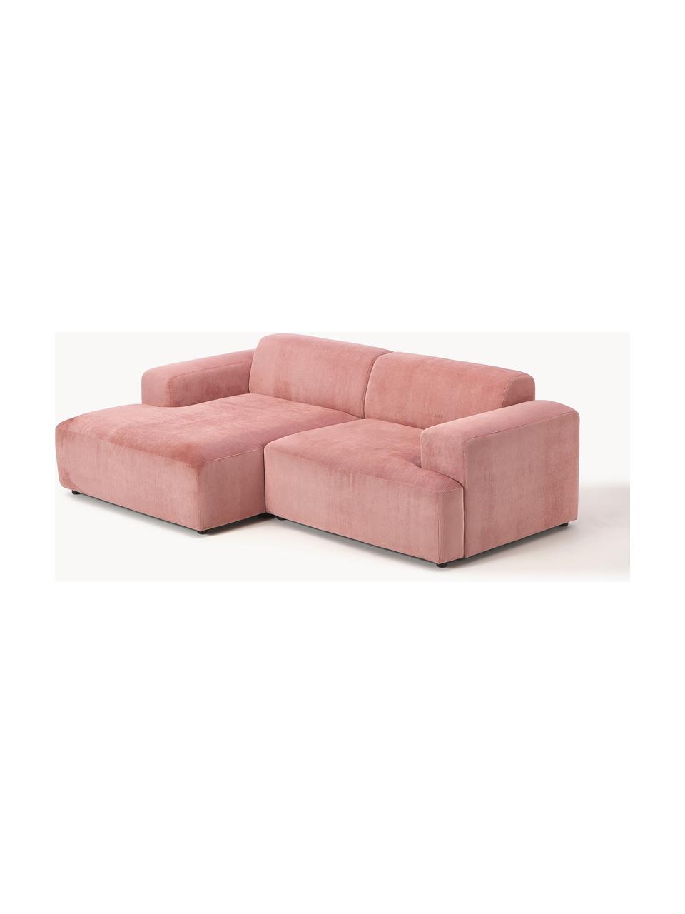 Cord-Ecksofa Melva (3-Sitzer), Bezug: Cord (92% Polyester, 8% P, Gestell: Massives Kiefernholz, Spa, Füße: Kunststoff Dieses Produkt, Cord Altrosa, B 238 x T 143 cm, Eckteil links