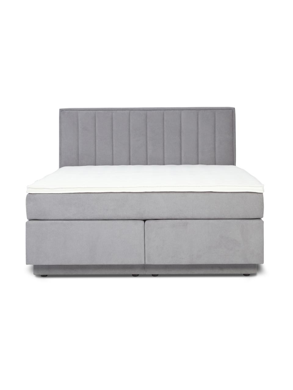 Cama continental Livia, con espacio de almacenamiento, Patas: plástico, Tejido gris claro, An 180 x L 200 cm, dureza 3